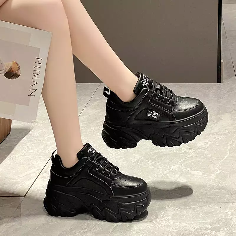 White Black Chunky Sneakers Women Spring Autumn Thick Bottom Dad Shoes Woman Fashion PU Leather Platform Sneakers Ladies