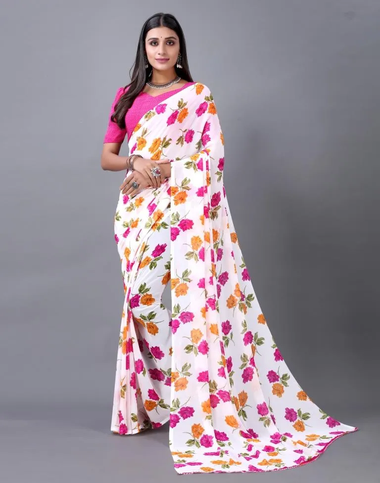 White Printed Saree