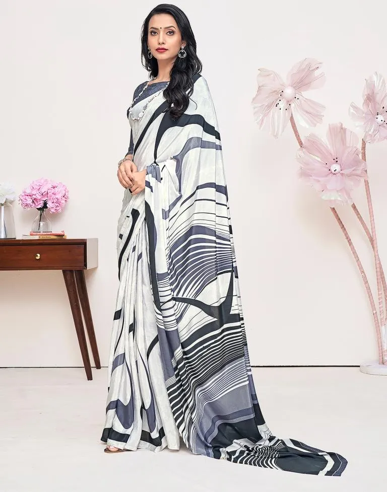 White Silk Printed Sarees