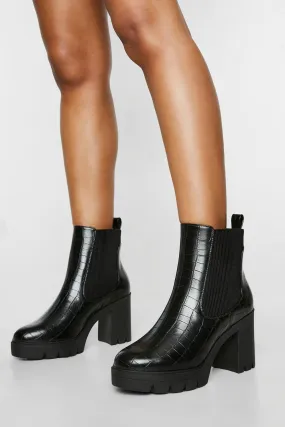 Wide Width Chunky Heeled Croc Chelsea Boots