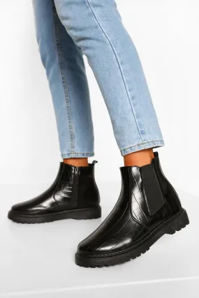 Wide Width Croc Chunky Chelsea Boots