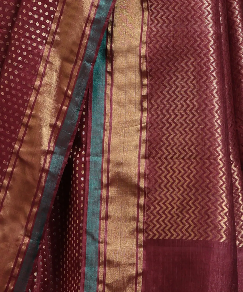 Wine Handloom Kosa Silk Saree With All Over Golden Booti