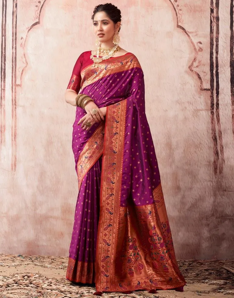 Wine Silk Plain Sarees