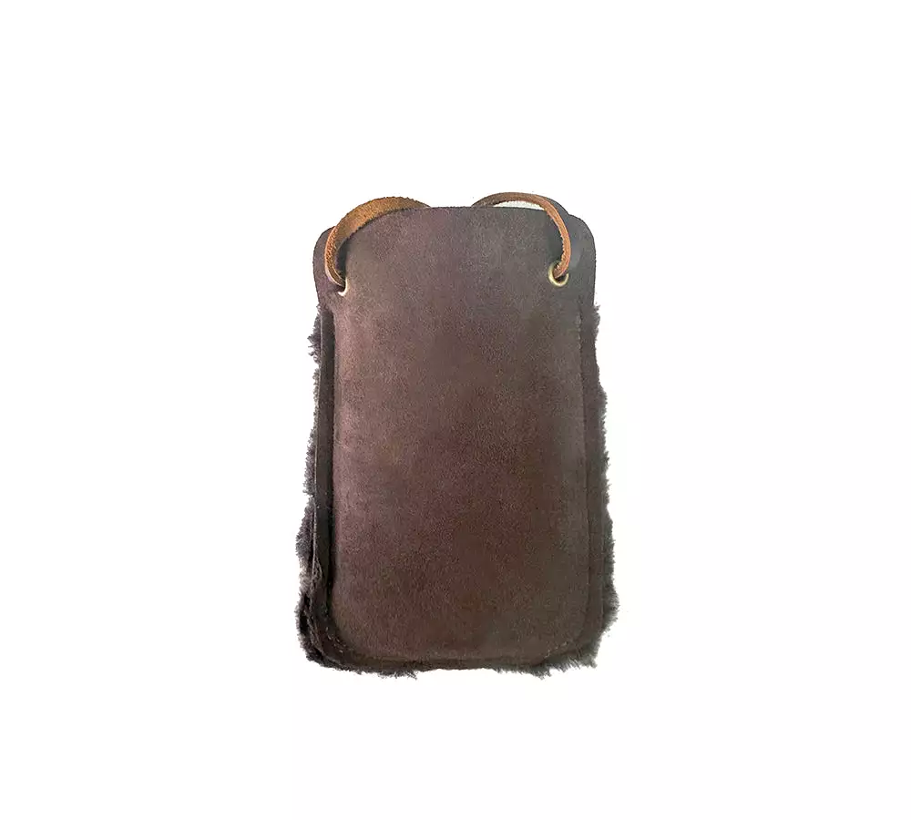 Women Sheepskin Wool Over Shoulder Neck Strap Phone Pouch