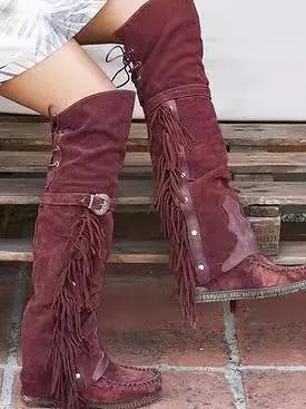 Womens Bohemia Knee-length Women Tassel Boots Ethnic Long Boots