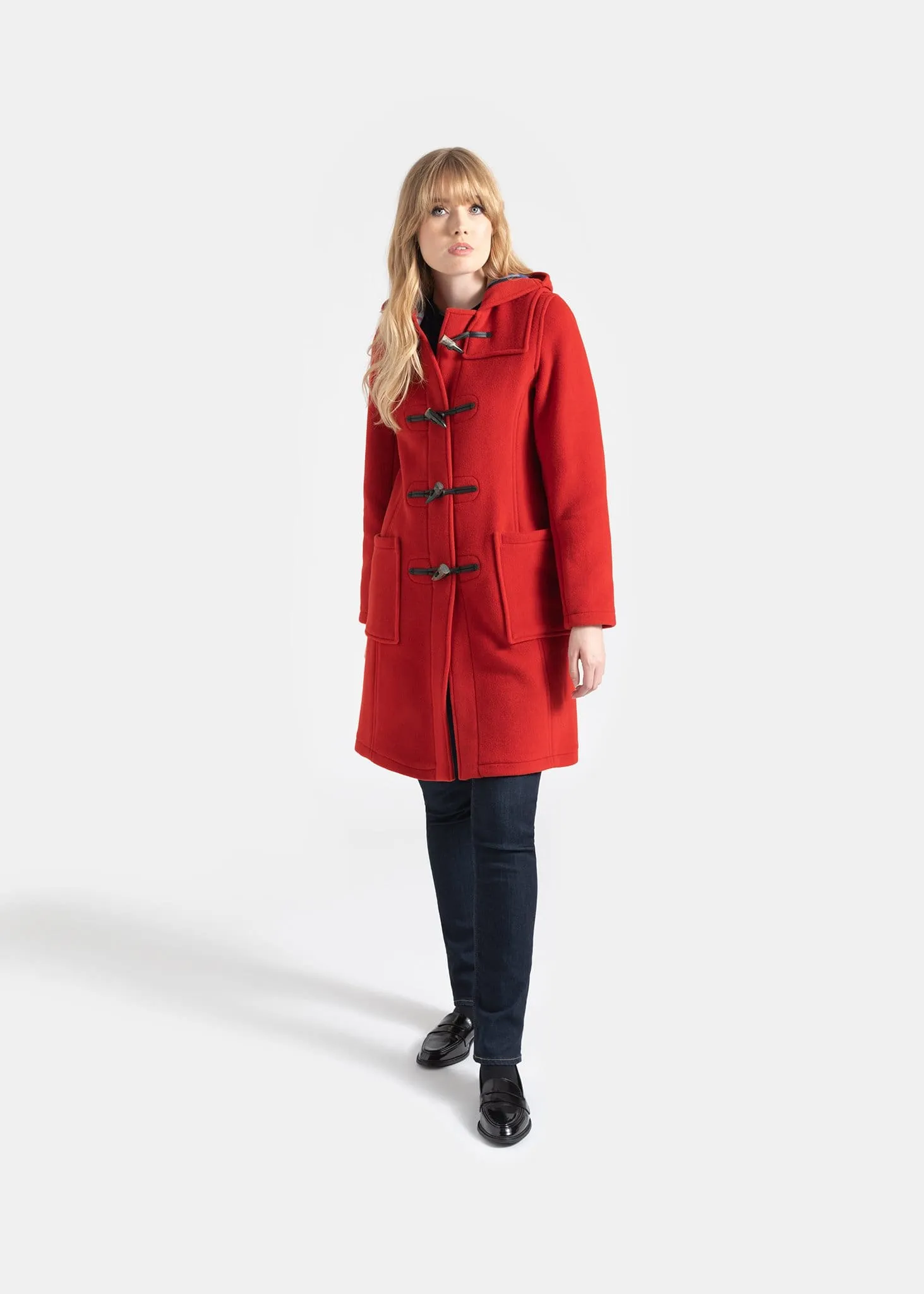 Women's Long Slim Fit Duffle Coat Red Thomson