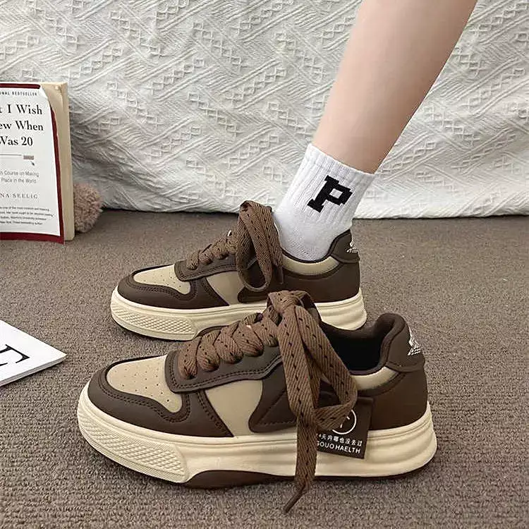 Women's Sneakers Board Shoes Bottom Khaki Black White Color Matching Fashion Women's Shoes Casual Sports Shoes