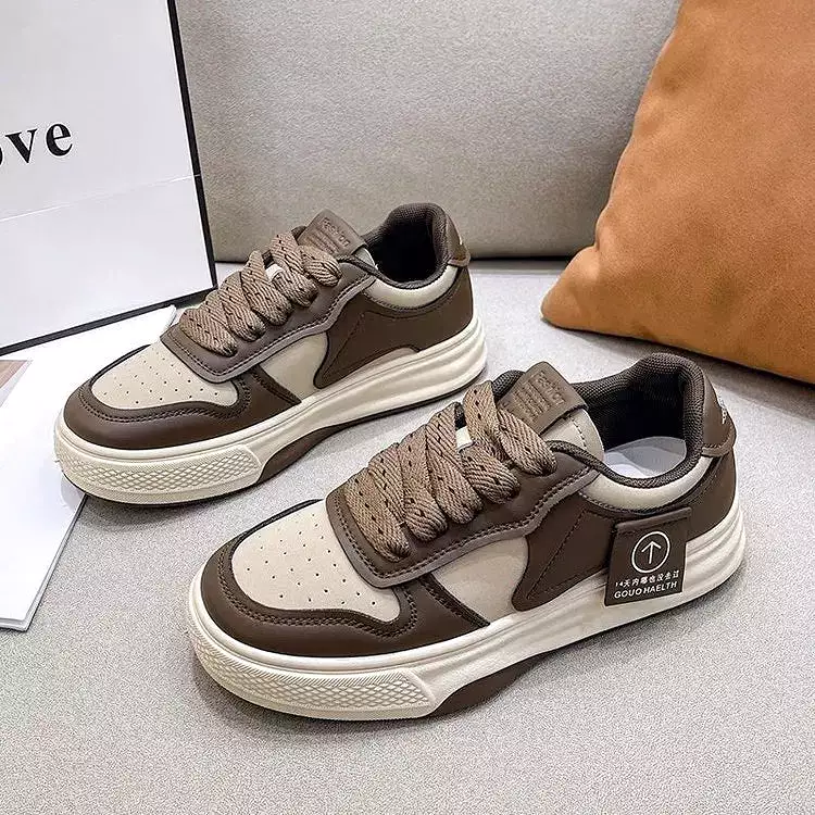 Women's Sneakers Board Shoes Bottom Khaki Black White Color Matching Fashion Women's Shoes Casual Sports Shoes