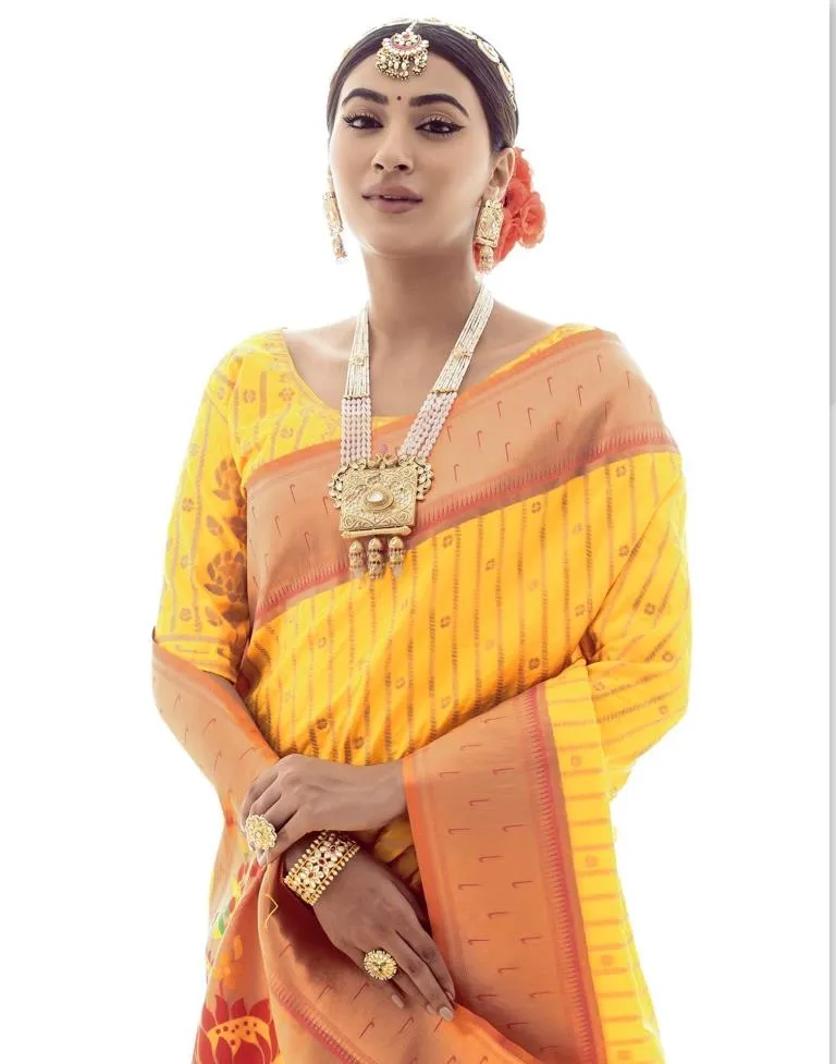 Yellow Silk Plain Sarees