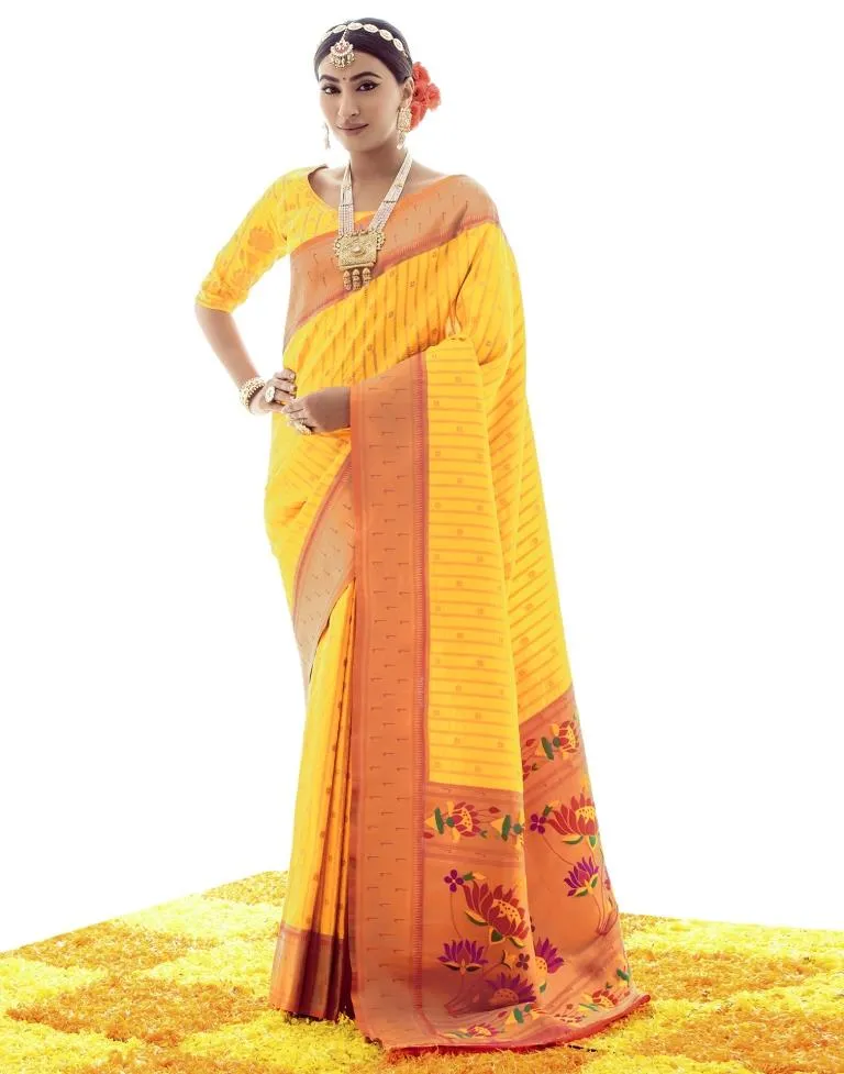 Yellow Silk Plain Sarees