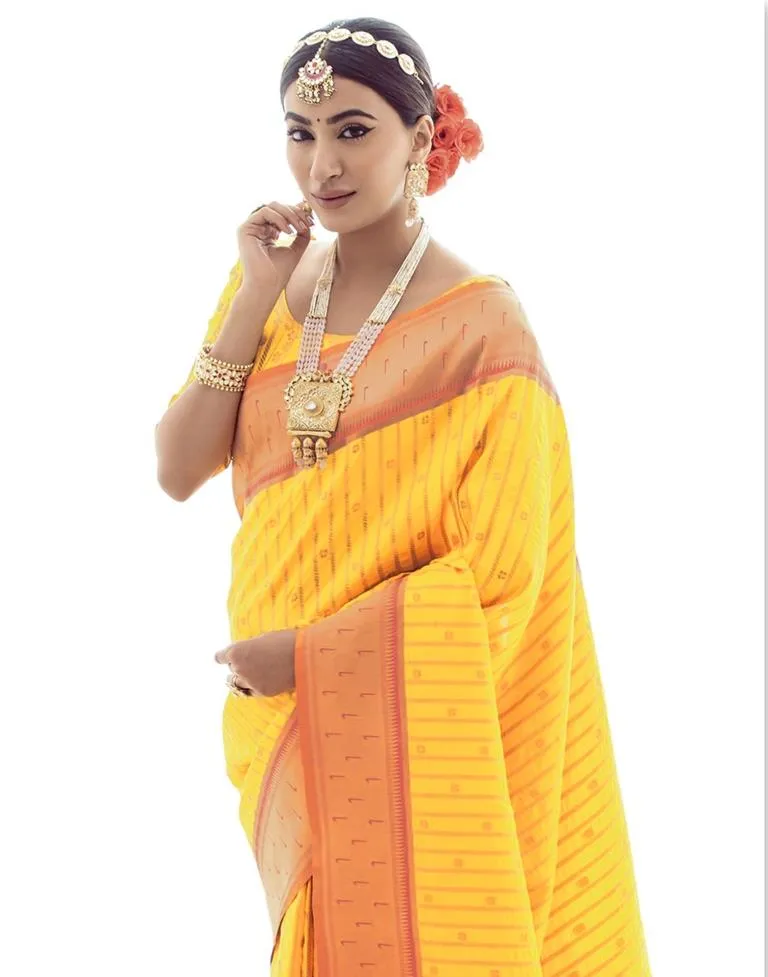 Yellow Silk Plain Sarees