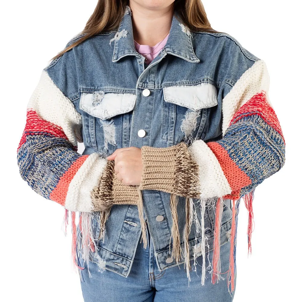 Yellowstone Dutton Ranch Sweater Sleeve Wren + Glory Hand Painted Denim Jacket