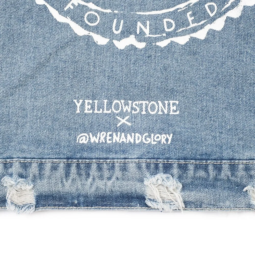 Yellowstone Dutton Ranch Sweater Sleeve Wren + Glory Hand Painted Denim Jacket