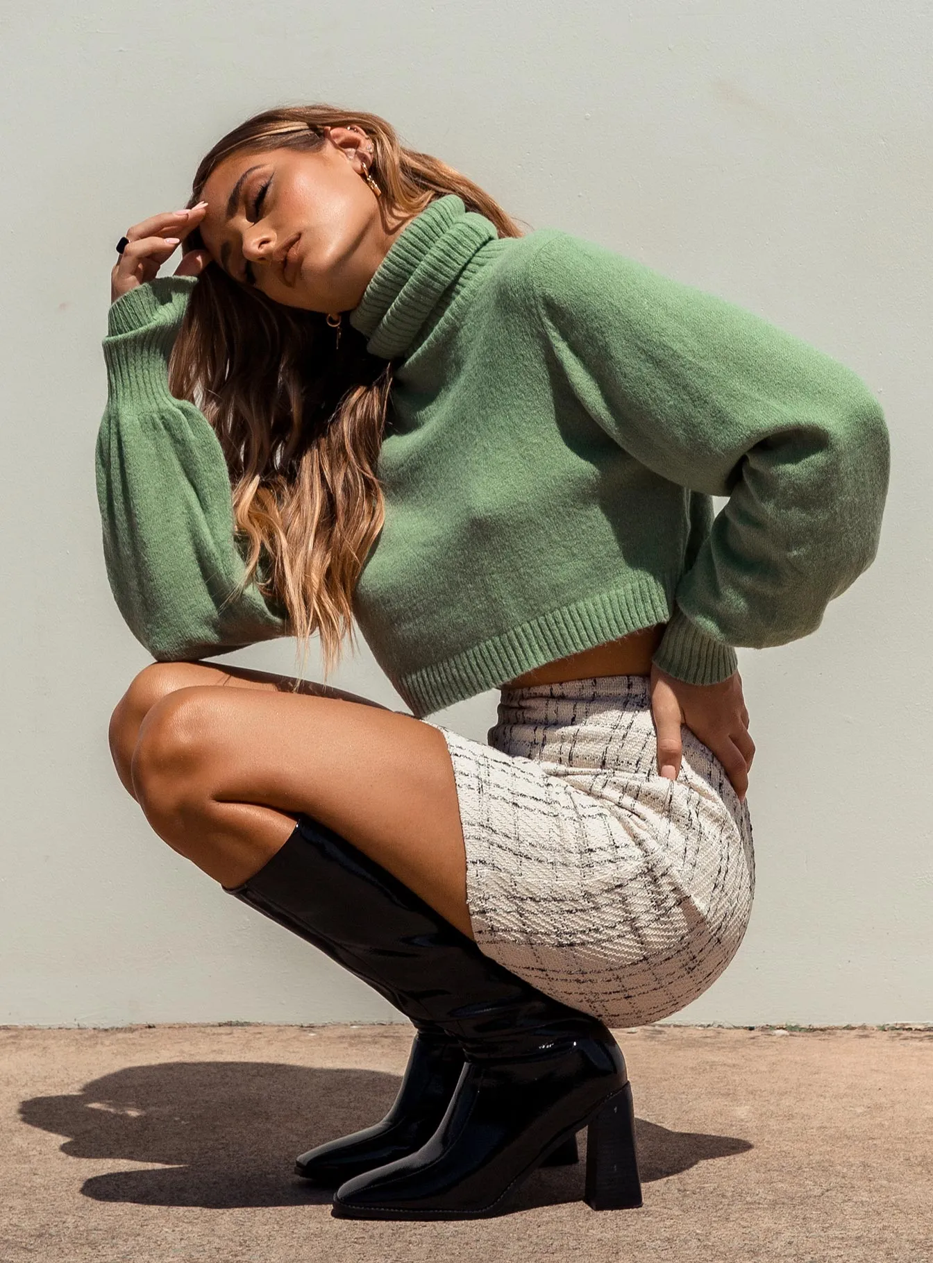 Zahara Cropped Turtleneck Sweater Green Petite